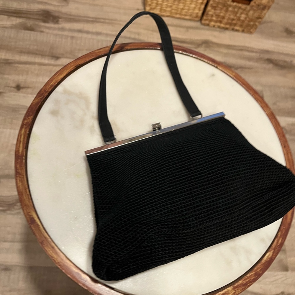 Vintage Small Elegant Black Fabric Hand Bag